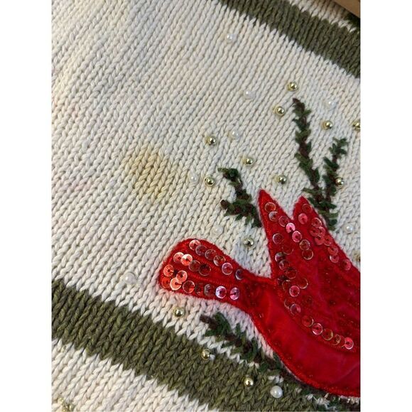 White Stag plus Vest Red Cardinals Birds (1x-2x?) 3D Beads Sequins Christmas - Picture 6 of 8